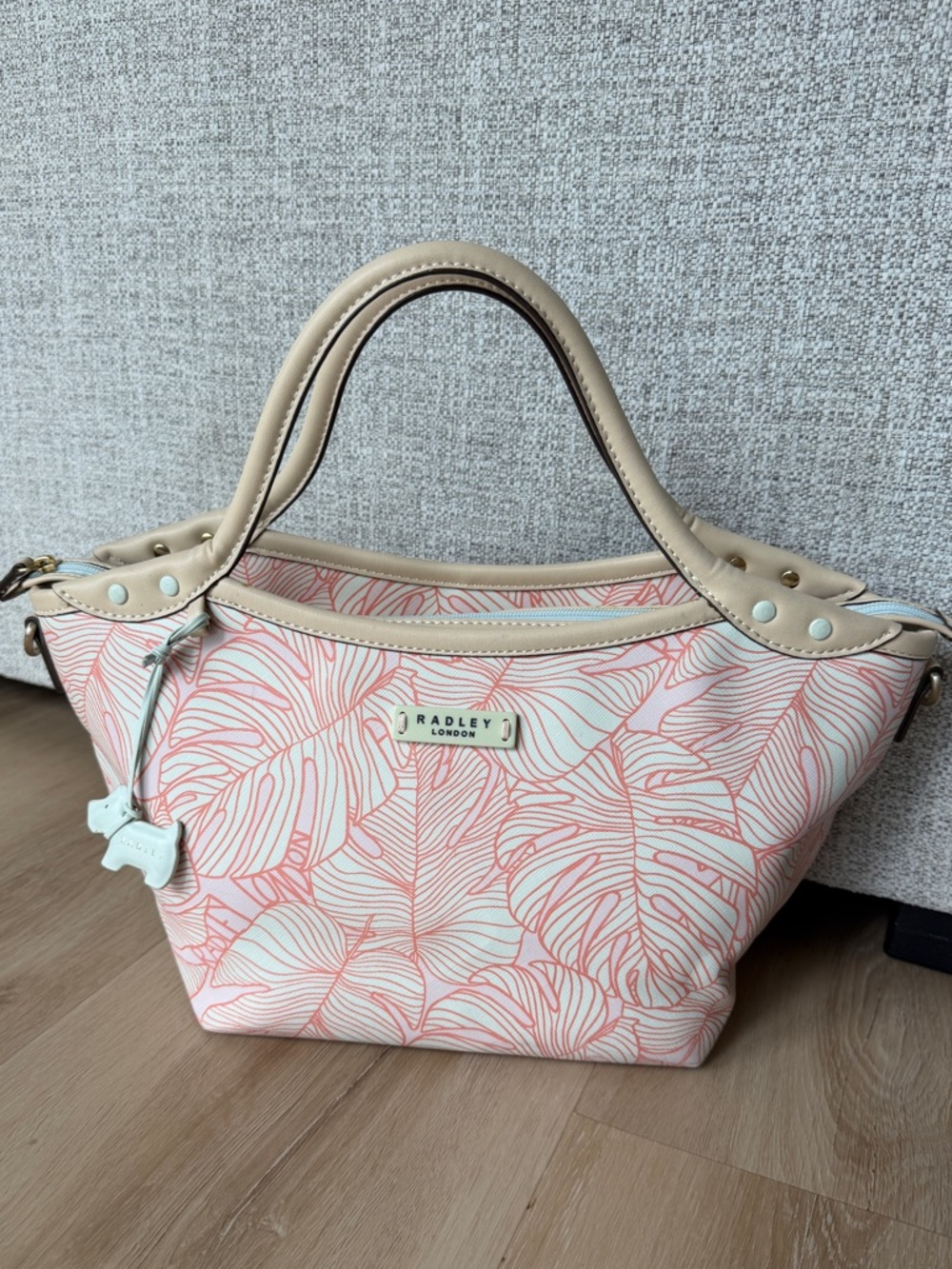 RADLEY LONDON Pink and Cream Leaf-Print Top-Handle Tote